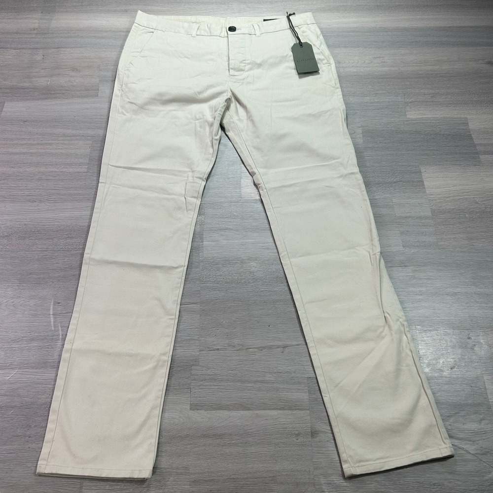 All Saints Park Chino Pants Mens 32 (34x31) Beige Reed Ecru Stretch Straight